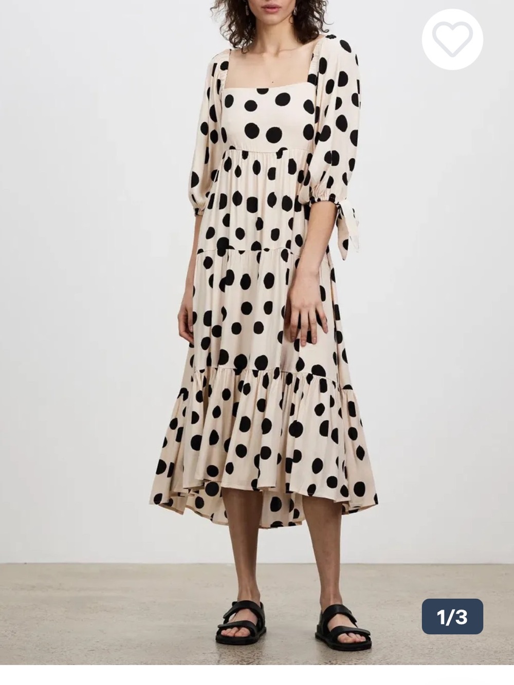 Kivari Beige Midi Dress with Black Polka Dots